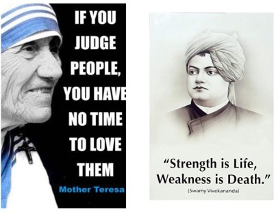 Ordershock 18 inch Mother Teresa & Swamy Vivekananda Wall Sticker For Home Decor 12x18 Inches Self Adhesive Sticker(Pack of 2)