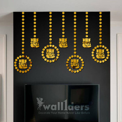 wall1ders 100 cm 10 Ganesha with 100 Dots Golden Mirror Stickers For Wall, Wall Stickers. Self Adhesive Sticker(Pack of 110)