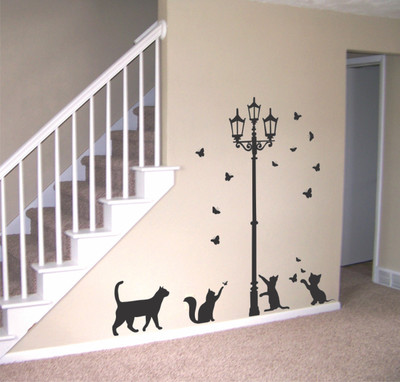 Divine studio 45 cm Cats Enjoying Street Light Wall Sticker Self Adhesive Sticker(Pack of 1)