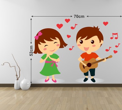 WALL STICKS 76.2 cm KIDS COUPLE GUITAR PLAYING WITH LOVE WALLSTICKER Self Adhesive Sticker(Pack of 1)