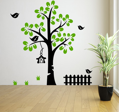 MIIKOR 120 cm Trees & Birds | Non-Reusable Stickers Self Adhesive Sticker(Pack of 1)
