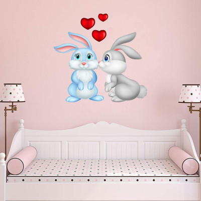 Happy Customise 47 cm Kissing Rabbit Love Heart Self Adhesive Sticker(Pack of 1)