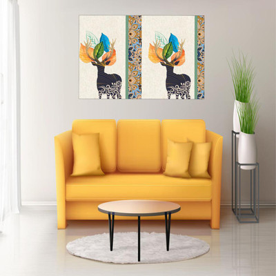 Vijaya enterprises 45.72 cm Black deer canvas painting poster size (12x18 inch) Self Adhesive Sticker(Pack of 1)