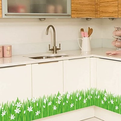 Indian Royals 70 cm Green Grass With White flower Wall Sticker (50CM x 70CM) Self Adhesive Sticker(Pack of 1)