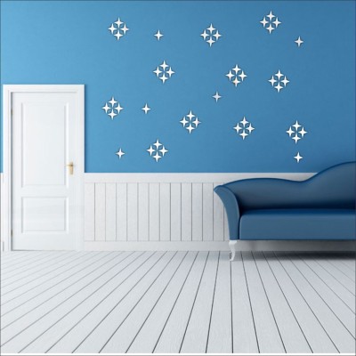 Merical 5 cm Acrylic Wall sticker Silver Stars Shape set Self Adhesive Sticker(Pack of 1)