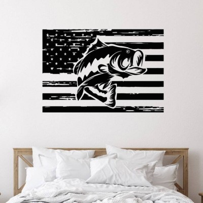 SnappyVinyl 27 cm Hobby Fishing Store American Flag Wall Sticker PVC Vinyl Self Adhesive Sticker(Pack of 1)