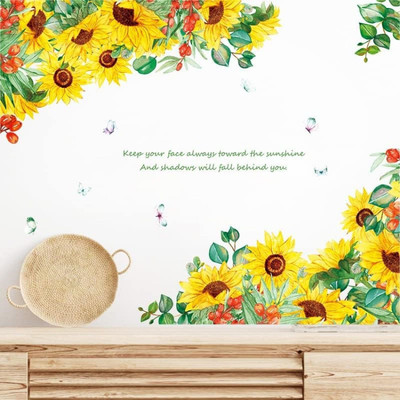 JAAMSO ROYALS 90 cm Yellow Sunflower With Leaves Design Vinyl Home Décor Wall Sticker Self Adhesive Sticker(Pack of 1)