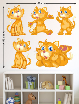 Tuffuk 60 cm Cat Different Expressions | Wall Stickers | PVC Vinyl | Non-Reusable Sticker | Self Adhesive Sticker(Pack of 1)