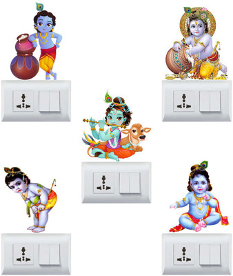 Art Kafe 13 cm Shree Krishna Switch Board Sticker Self Adhesive Sticker(Pack of 6)