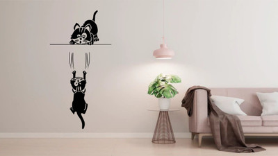 BPARTS 12 inch decorative abstract black decal cat and girls wall sticker for home decor Reusable Sticker(Pack of 1)