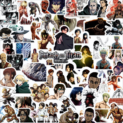 Madlyycrafted 3 inch Attack On Titan Anime VinylStickers For Laptops, Mobile, Waterbottle, Helmet,etc Self Adhesive Sticker(Pack of 50)