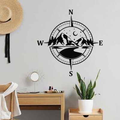 SnappyVinyl 33 cm Adventure Compass Icon Lake Self Adhesive Sticker(Pack of 1)