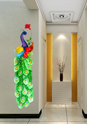 Krishna Sticker 96 cm Peacock Wall Sticeker For Kids room Bedroom Living Room Self Adhesive Sticker(Pack of 1)