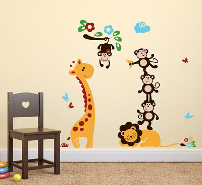 Wallme 120 cm Jungle Animals | Non-Reusable Stickers Self Adhesive Sticker(Pack of 1)