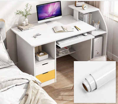 SUPERFAB 121 inch White Wallpaper For Computer Table Removable Sticker(Pack of 1)