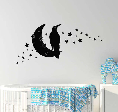 Xskin 25 cm Silhouette Crow Raven Moon Crescent Self Adhesive Sticker(Pack of 1)