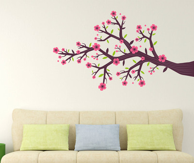 WALLDECORS 71.12 cm BEAUTIFUL FLOWER WITH TREE WALL STICKER Self Adhesive Sticker(Pack of 1)