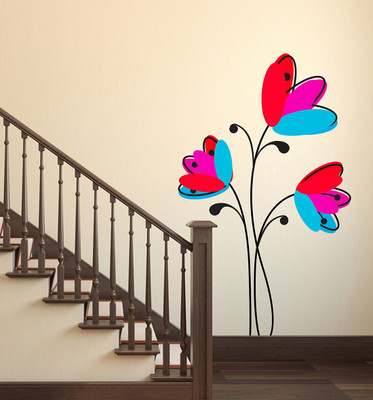 MIIKOR 110 cm Colorful Flowers | Non-Reusable Sticker Self Adhesive Sticker(Pack of 1)