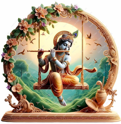 Riditcreation 38 cm Krishna Swinging Waterproof Self Adhesive Sticker(Pack of 1)