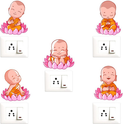 MY WALLORA 12 cm Baby Monk Meditation Decorative Switch Board Sticker Self Adhesive Sticker(Pack of 1)
