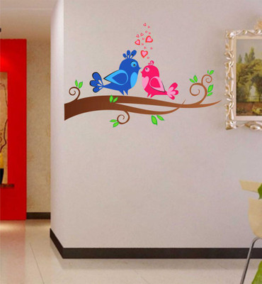 Stickerberry 100 cm Love birds wall sticker 114 CM X75 CM Self Adhesive Sticker(Pack of 1)