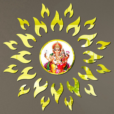 Dreamydecals 46 cm NEW2025_3D Lakshmi Ganesh Wall Sticker Golden Mirror Shine Wall Decoration Art Self Adhesive Sticker(Pack of 2)