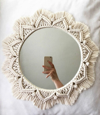 Aain Macrame Luxurious Wall Mirror Steel, Cotton, Glass 30 Cm Stirrer (White Pack Of 1) For Rs. 480 @ 60 %