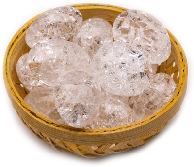 Plus Value Crackle Quartz Crystal or Crack Crystal Tumbled Stone 200 Grams in Basket – Reiki Healing Crystals Regular Asymmetrical Crystal Pebbles(White 200 g)