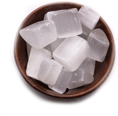 Plus Value selenite-tumbled-wooden-bowl Regular Asymmetrical Crystal, Quartz Pebbles(White 300 g)