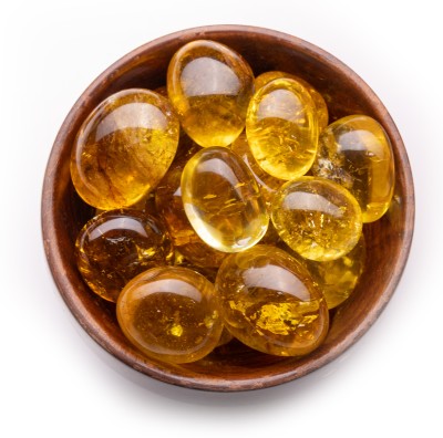 Plus Value Citrine-Tumbled-A-Wooden-Bowl Regular Asymmetrical Crystal, Quartz Pebbles(Yellow 300 g)