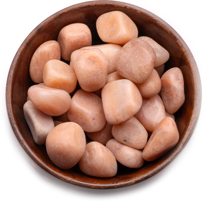 Plus Value peach-moonstone-tumbled-wooden-bowl Regular Asymmetrical Crystal Pebbles(Orange 300 g)
