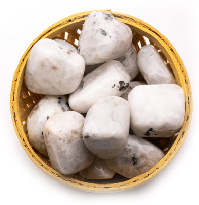 Plus Value Rainbow-Moonstone-Tumbled-Basket Polished Asymmetrical Crystal Pebbles(White, Black 200 g)