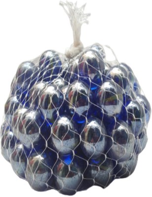 Jiyansh Traders 90 Pcs Dark Blue OR Blue Colour Kanche Marble Glass Ball Goli in Stone Pebble Regular Round Fire Glass Pebbles(Blue 90 Pieces)