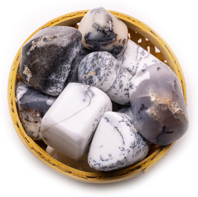 Plus Value Dendritic Opal Tumbled Basket 200gm Regular Asymmetrical Crystal Stone(Black, White 200 g)