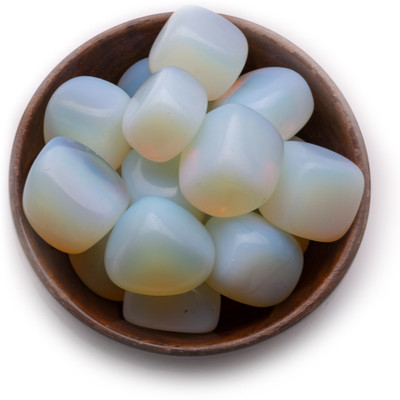 Plus Value Synthetic-Opalite-Tumbled-Wooden-Bowl Regular Asymmetrical Crystal, Quartz Pebbles(White 300 g)