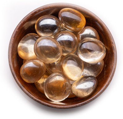 Plus Value titanium-aura-quartz-golden-firing-tumbled-wooden-bowl Regular Round Crystal, Quartz Pebbles(Gold 300 g)