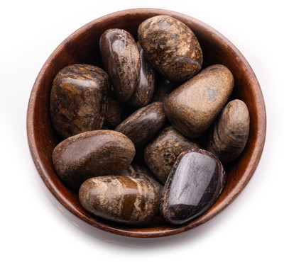 Plus Value Bronzite-Tumbled-Pebbles-Stone-300gm-Wooden-Bowl Regular Asymmetrical Crystal Pebbles(Brown 300 g)