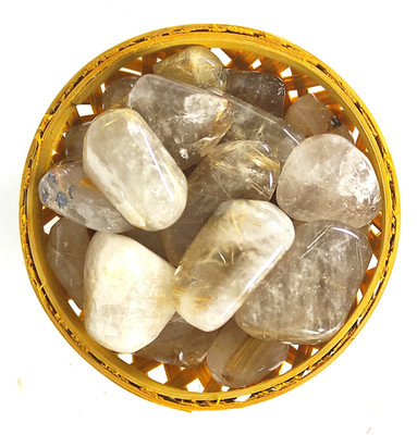 Plus Value golden-rutile-tumbled-basket Regular Asymmetrical Crystal, Quartz Pebbles(Gold 200 g)