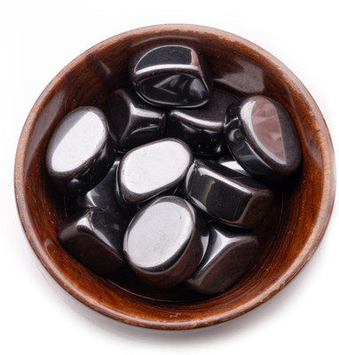 Plus Value hematite-tumbled-wooden-bowl Regular Asymmetrical Crystal, Quartz Pebbles(Black 300 g)