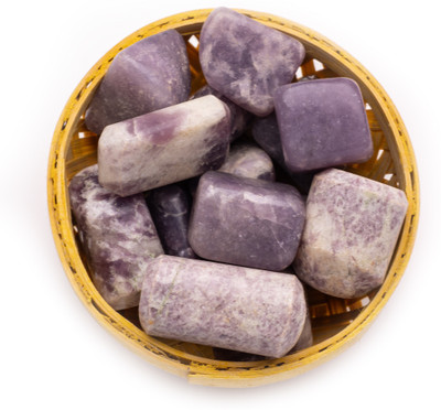 Plus Value Lepidolite Tumbled Stone 200 Grams in Basket – Reiki Healing Crystals Regular Asymmetrical Crystal Pebbles(White, Blue 200 g)