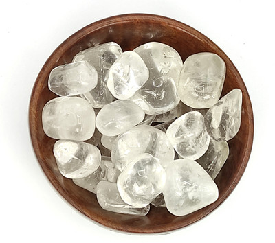 Plus Value Crystal-Quartz-Tumbled-Wooden-Bowl Regular Asymmetrical Crystal, Quartz Pebbles(Clear, White 300 g)