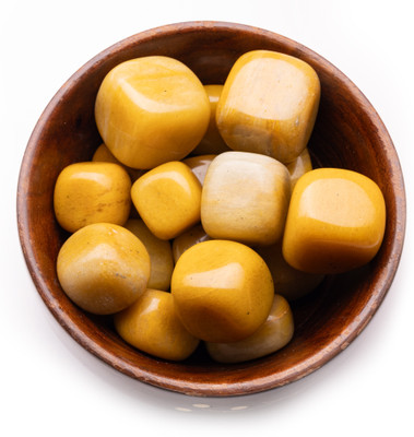 Plus Value Yellow Aventurine Pebbles 300gm in Wooden Bowl Regular Asymmetrical Crystal Pebbles(Yellow 300 g)