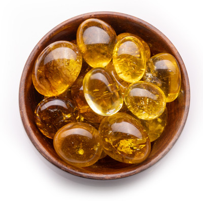 Plus Value Citrine-Tumbled-A-Wooden-Bowl Regular Asymmetrical Crystal, Quartz Pebbles(Yellow 300 g)