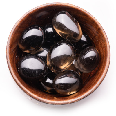 Plus Value Smokey-Smoky-Quartz-Tumbled-Wooden-Bowl Regular Asymmetrical Crystal Pebbles(Brown 300 g)