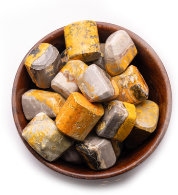Plus Value bumble-bee-jasper-tumbled-wooden-bowl Regular Asymmetrical Crystal, Quartz Pebbles(Multicolor 300 g)