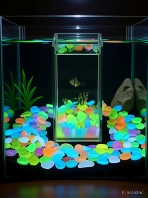 MAPESTAR 200 Pcs Mixed Colorful Luminous Stones, Decorative Pebbles for Aquarium Fish Polished Angular Plastic Pebbles