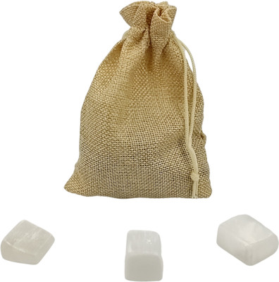 Plus Value selenite-tumbled-50gm-jute-bag Regular Asymmetrical Crystal Pebbles(White 50 g)