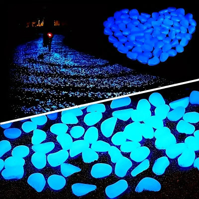 BLAPOXE 100 Pieces Luminous Stones, Fluorescent Pebbles Glowing Pebbles Glow Stones Regular Oval Rock Stone(Blue 100 Pieces)
