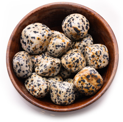 Plus Value dalmatian-Jasper-tumbled-wooden-bowl Regular Asymmetrical Crystal Pebbles(White 300 g)