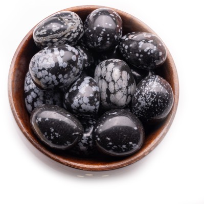 Plus Value Snowflake-Obsidian-Tumbled-Wooden-Bowl Regular Asymmetrical Crystal Pebbles(Black, White 300 g)